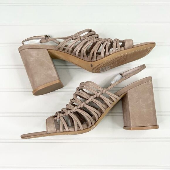 Nwot Vince Camuto Chamta Tan Suede Leather Lattice Block Heels 9 - Picture 6 of 9
